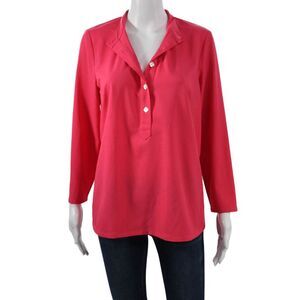 Mary Green Women Tunic Blouse Pink Collared Button Long Sleeve Polyester Size S